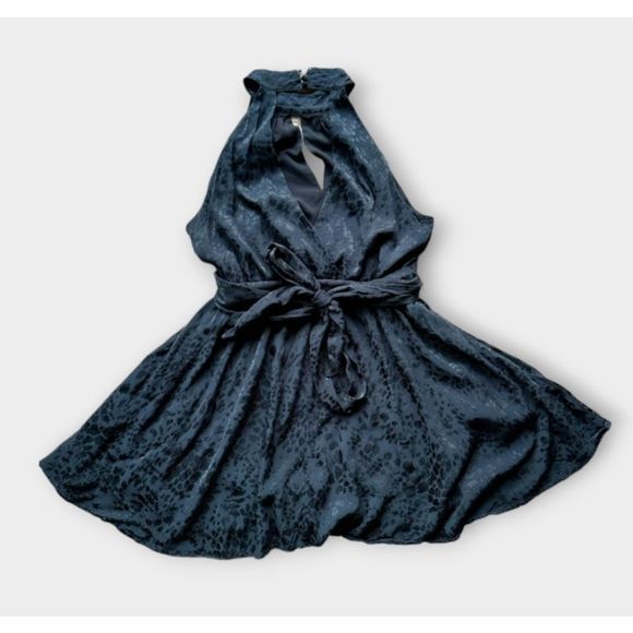 By Anthropologie Halter Neck Mini Dress Black Leopard Print 1X - Picture 11 of 12